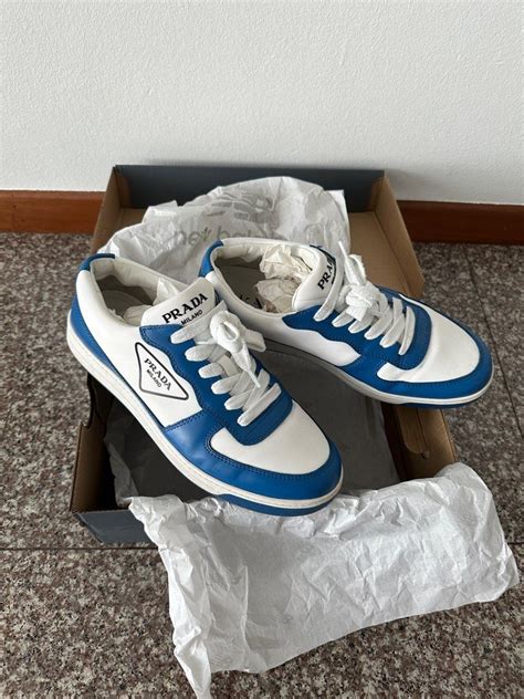 prada sneakers blue and white|all white prada sneakers.